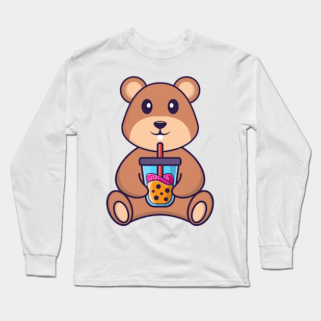 Cute squirrel Drinking Boba milk tea Long Sleeve T-Shirt by kolega